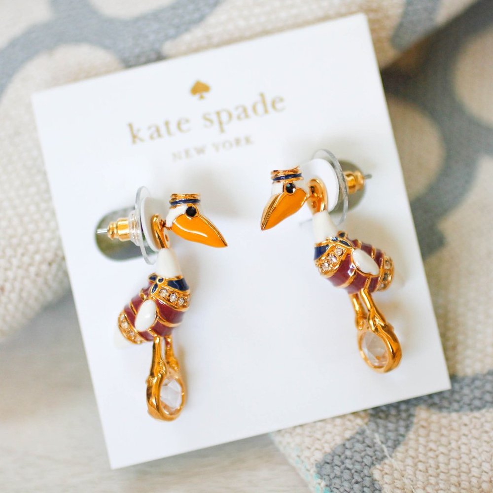 kate spade seagull crystal earrings cute animal enamel bird